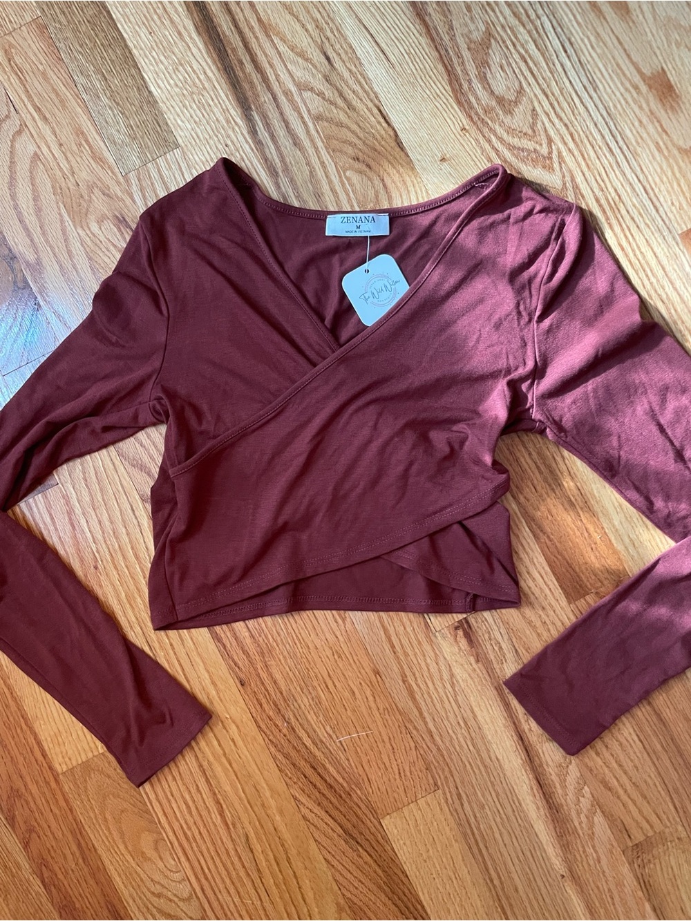 Zenana Outfitters Wrap Front Crop Top - Wine